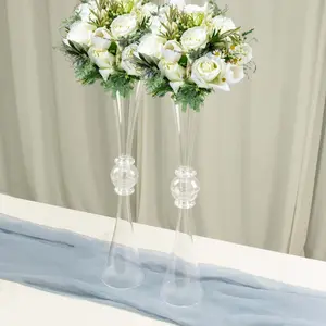 2-Pack Plastic Flower Vases 27" Trumpet Design with Crystal Embellishments Clear - Reversible Table Centerpieces
