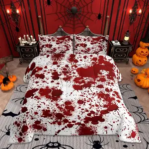 Red Tie Dye Comforter Set,Halloween Decor Bedding Set for Kids Teens Girls Bedroom,Gothic Horror Style Quilt Set