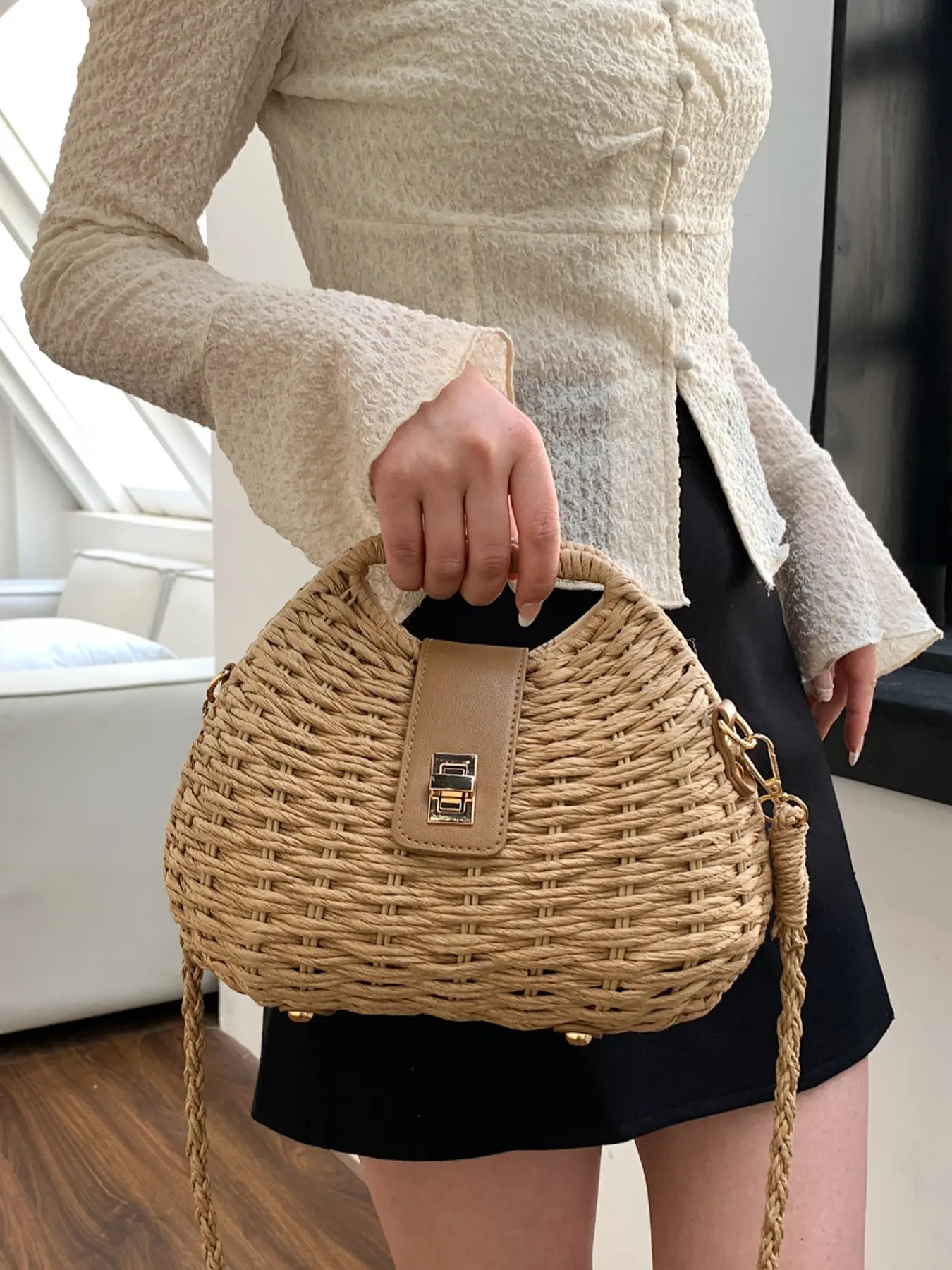Women's Fashionable Minimalist Casual Vintage Straw Tote Bag Handbag Shoulder Bag Perfect for Daily Commuting, Shopping Trips, Gifting, and Beach Vacations Essential Women's Everyday Shoulder Bag
