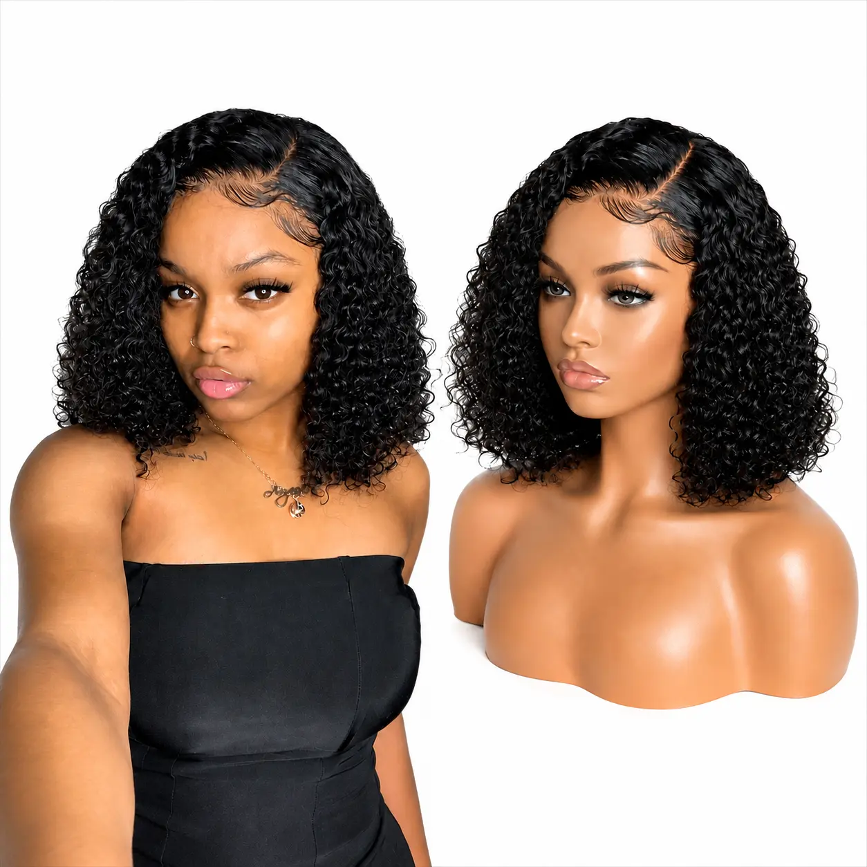 Only $50 | 13x4 Lace Front Human Hair Wig for Females, Pre-Plucked Straight-Deep Wave, Heat Resistant Curly Lace Frontal Hair Extension, Curly Hair