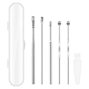 Ear Pick Earwax Removal Kit, Professional Ear Pick Earwax Removal Tools, Stainless Steel Ear Cleaner Curette with Cleaning Brush and Storage Box