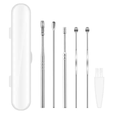 Ear Pick Earwax Removal Kit, Professional Ear Pick Earwax Removal Tools, Stainless Steel Ear Cleaner Curette with Cleaning Brush and Storage Box