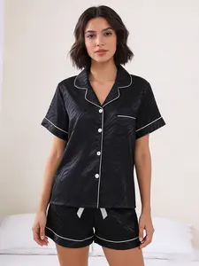 2pcs Women's Luxe Zebra Stripe Satin Loungewear Set - Comfy Fitted Short-Sleeve Pajamas (Silky Smooth Satin Fabric + Functional Pocket) - Cozy Sleepwear for Daily Relaxation & Gift Giving