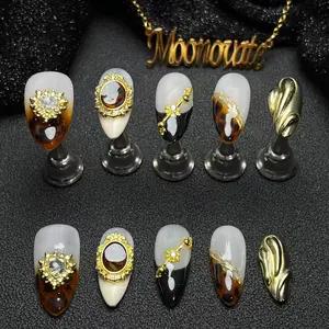 Moonovate | MOCHA MIST 10pcs Handmade Press On Nails Almond Nails REUSABLE 3D Gel Fake Nails Acrylic Press On Nails											