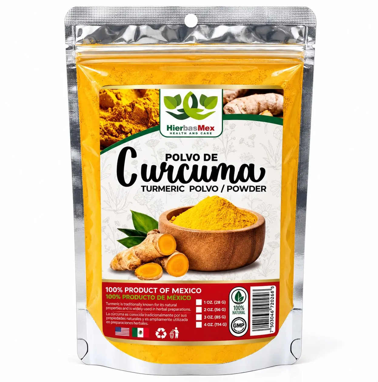 Polvo de Curcuma Turmeric Powder Herb Herbal Te Tea 4 oz.-113g Natural Mexican Herb Hierba Wild Crafted Fresh Premium