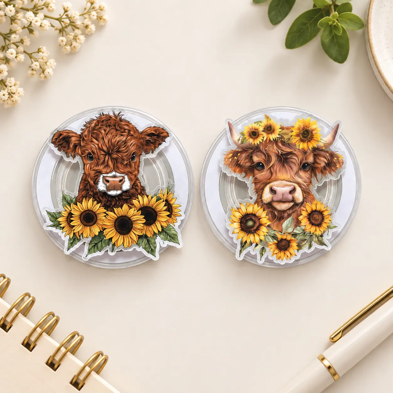 Fall Sunflower Cow Magsafe Phone Grip, Floral Highland Cow Phone Holder, Cute Halloween Kindle Stand, Cute Fall Aesthetic Phone Accessory, Gift for Halloween