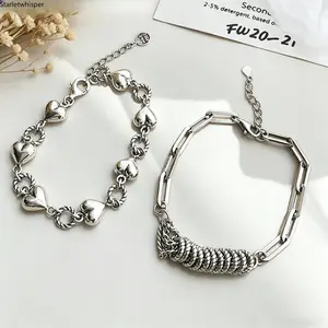 Unisex Silver String Bracelet for Women & Men, Minimalist Vintage Simple Heart Pendant Design, Trendy Fashion Jewelry, Perfect Gift for Part