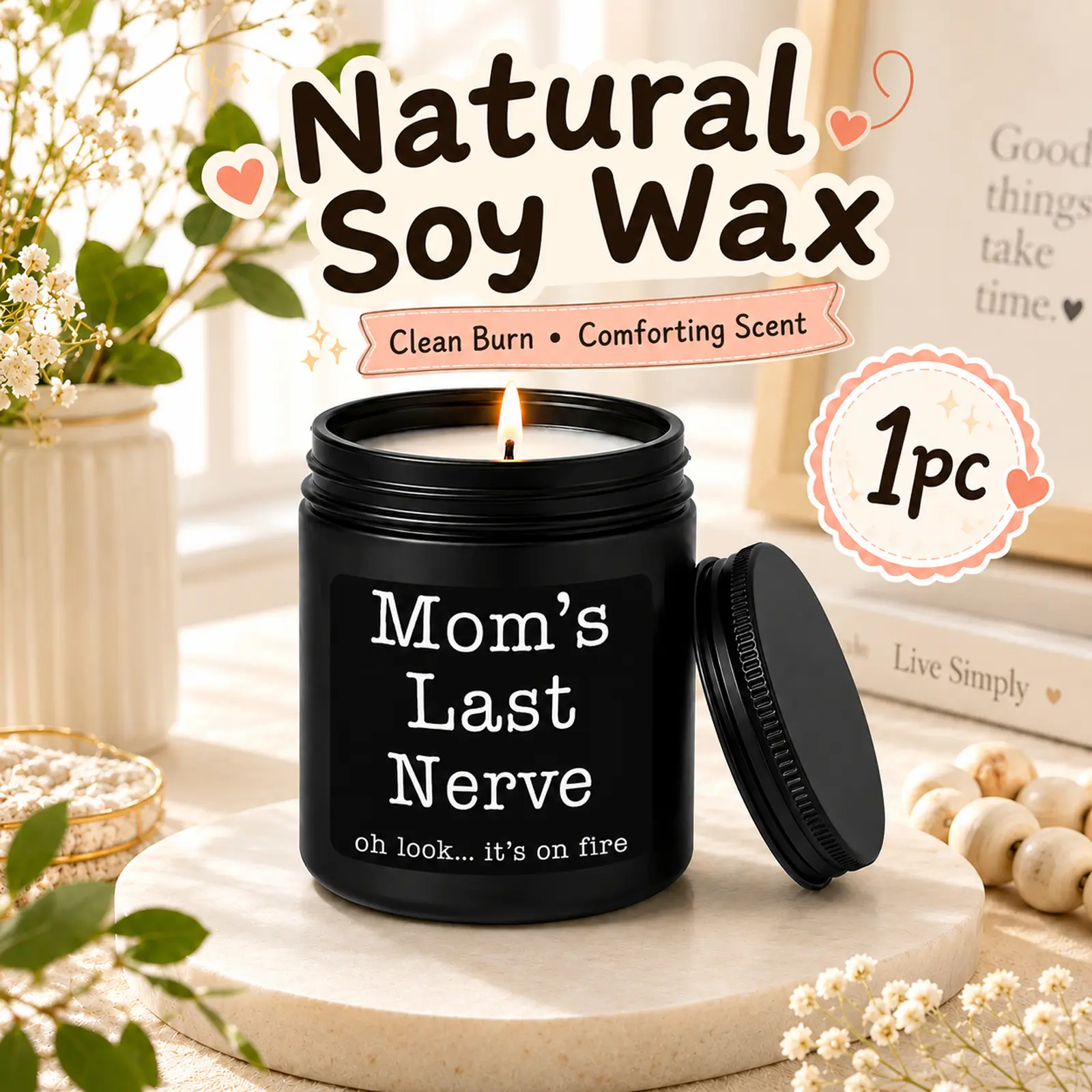 1Pc Handmade Soy Candle, Funny Mom Scented Candle, Mom's Last Nerve Candle, Gift For Mom Wife New Mom Sister Best Friend, Mother's Day Birthday Christmas Holiday Candle, Bathroom Bedroom Living Room Decor, Hand Poured, 7Oz 200G