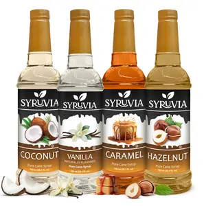 Syruvia Cafe Style Syrup Variety Pack – Coconut, Vanilla, Caramel & Hazelnut Flavored Syrup – Perfect for Coffee, Lattes, Iced Coffee & Desserts – 25.4 Fl oz Bottles (4 Pack)