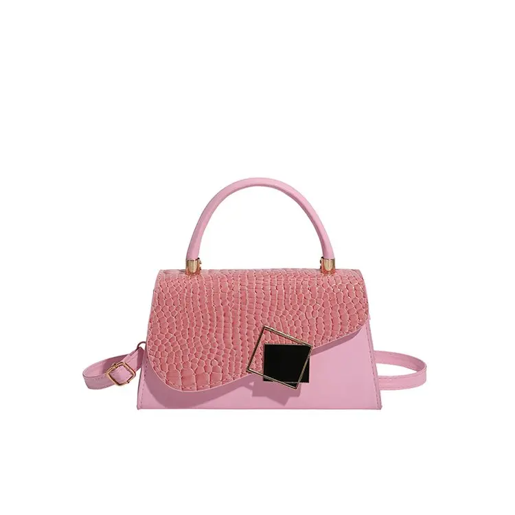 Glossy Croc Print Splicing Small Square Tote Bag, Dual Carry Design Hard Frame Lightweight Commute Party Crossbody Hand Purse Multi Colors Available
