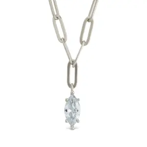 Sterling Silver Margrét Solitaire Drop Link Necklace