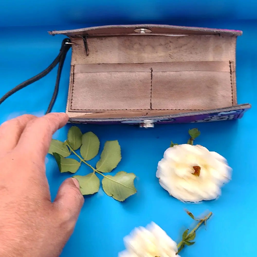 Hand-Painted Natural Leather Bag, Mexican Art Design