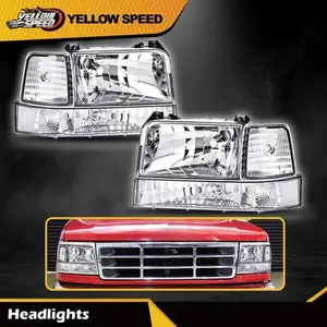 Fit For 92-96 Ford F150 F250 F350 Bronco Headlights w/Corner Signal Bumper Lamps