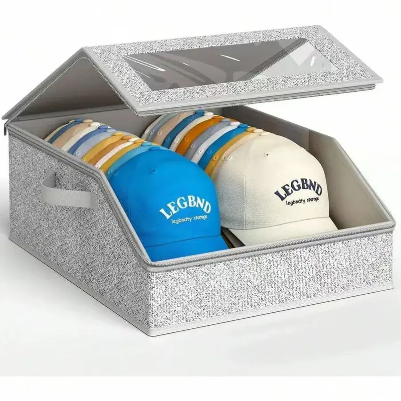 Sturdy Rectangular Cardboard Hat Box - Storage Organization Boxes for Baseball Caps, Closet/Bedroom Organizer Holds Up to 24 Caps, Modern Home Decor for Household Users