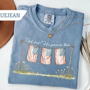 Comfort Colors God Shed His Grace On Thee Shirt, 4th of July T-Shirt, American Flag Tee, USA Shirt Independence Day Gift, Patriotic Shirt - TrendWear USA