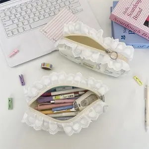 Lace Print 3D Pencil Bag Large Capacity Portable Storage for Students Daily Use Stationery Box Pencil Case Storage Bag Organizer Cute Desk Accessories Stationery Supplies