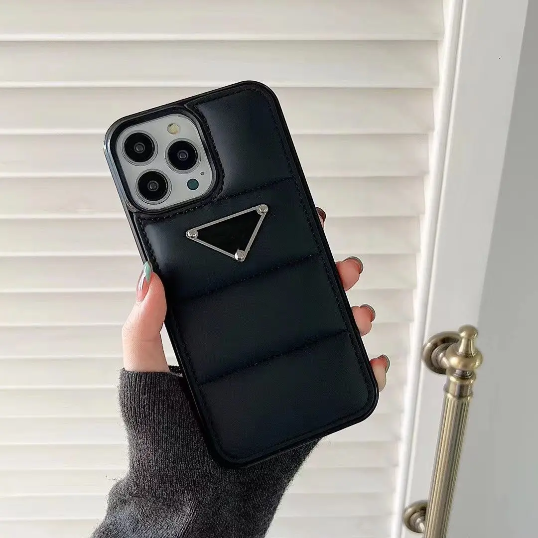 Women’s Puffer Smartphone Case - Trendy Plush Down Cover for iPhone 16/15/15 Plus/14/13/12 Pro, Anti-Scratch Micro-Fiber Lining, Shockproof Protection, Soft Touch, Unzip Design, Black Cellphone Accessories, Iphone15