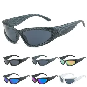 FHSY SHOP Y2K Wrap-Around Sunglasses 3-Color Black/Carbon Fiber/Reflective Green UV400 Protection for Driving, Cycling, and Streetwear