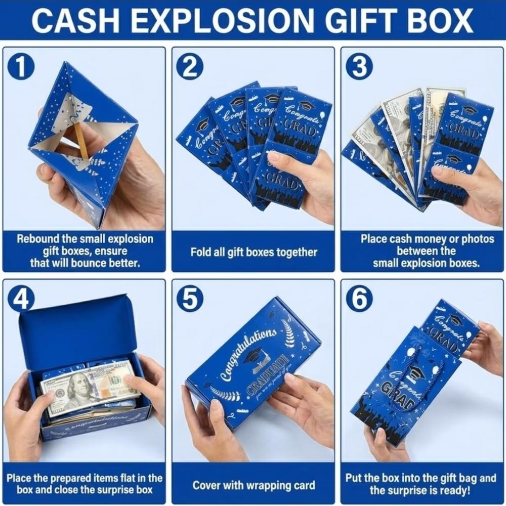 Graduation Cash Explosion Gift Box Set for Her/His - Pop-up Surprise Money Box, Holds Cash, Cards, Jewelry, Graduation Pop-up Gift Box