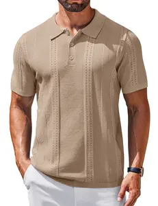 COOFANDY Mens Knit Polo Shirts Short Sleeve Collared Golf Shirt Hollow Out Textured T-Shirt Summer Fashion Tops