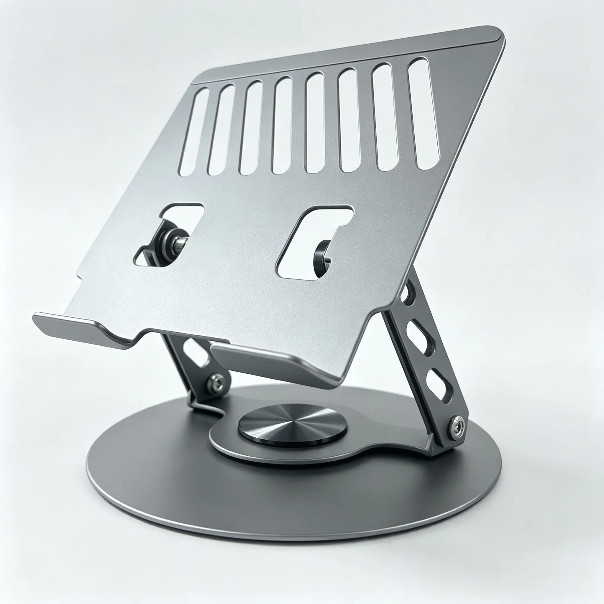 Aluminum Laptop Stand - 360-Degree Swivel Base, Ergonomic Height-Tilt Adjustable Ventilated Cooling Riser for Home Office, Fits Laptops & Tablets portable foldable mobile rotating notebook multifunctional laptop stand hub computer