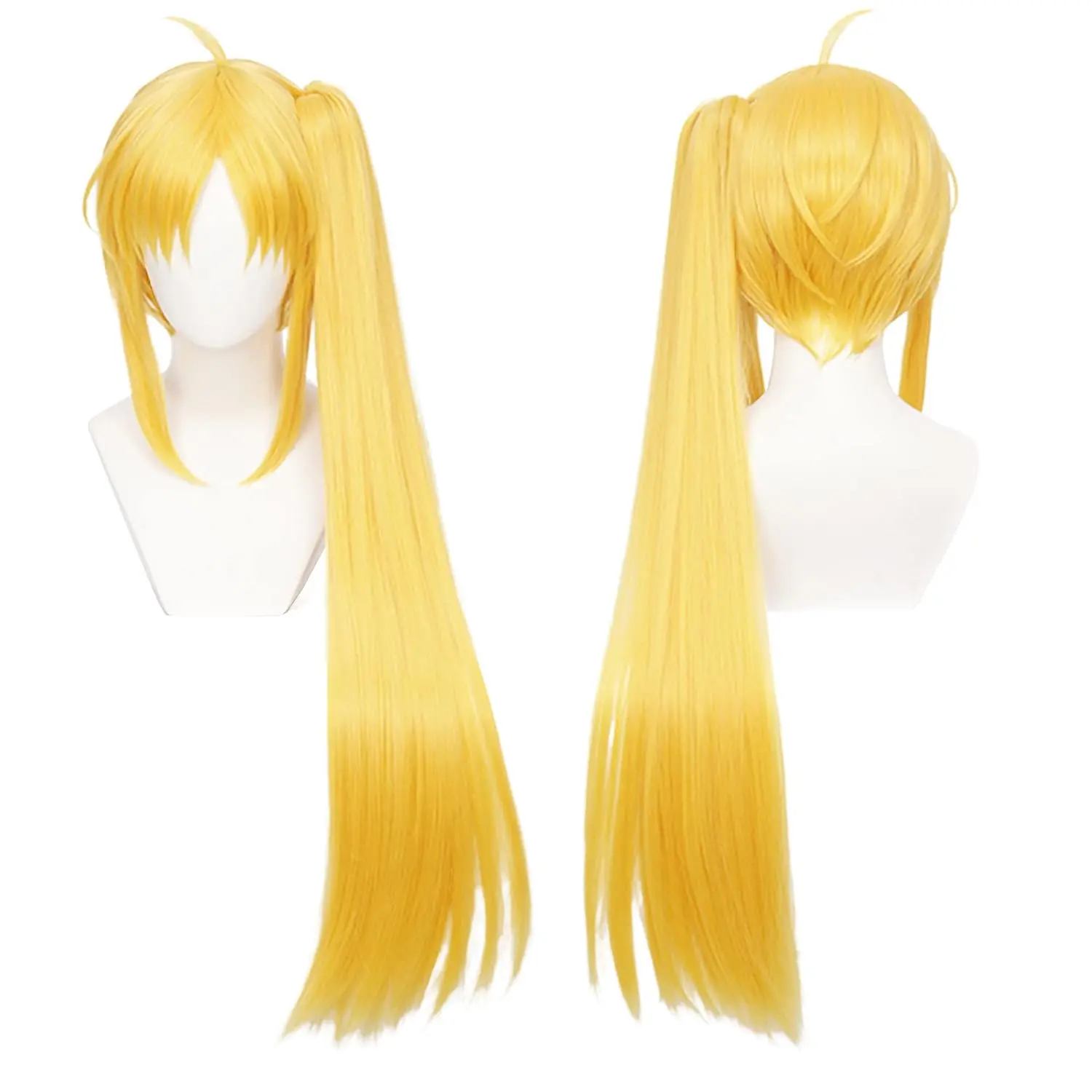 Lucy-Neru-Nijika Character Yellow Cosplay Wig for Women Long Straight with Ponytail Bangs Akita Role Perfect for Halloween Cosplay Anime Con