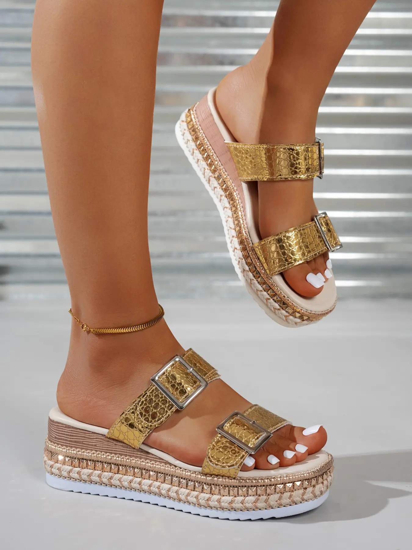 Leg-Lengthening Gold Platform Espadrilles Espadrille Sandals
