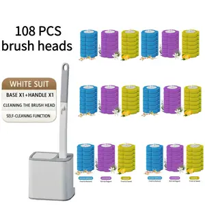 Disposable Toilet Brush Set (toilet Brush + Base + 108 Replacement Heads), Automatic Flip Cover, Contactless Replacement, Home Use, Toilet Wand