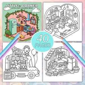 Little Corner Coloring Book, 1 Count 40 Pages Cute Corner Coloring Book, DIY Coloring Book for Adults, Birthday Gift, Home Decor, Watercolor Painting Book