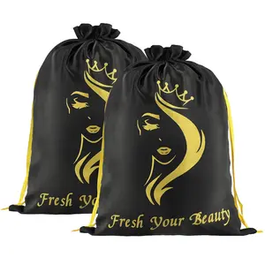 2 count Satin Wig Bags Storage for Multiple Wigs Soft Silky Pouches with Drawstring Hair Packaging Bags for Wigs, ,Hair Extensions,Tools, business  bags (Black)
