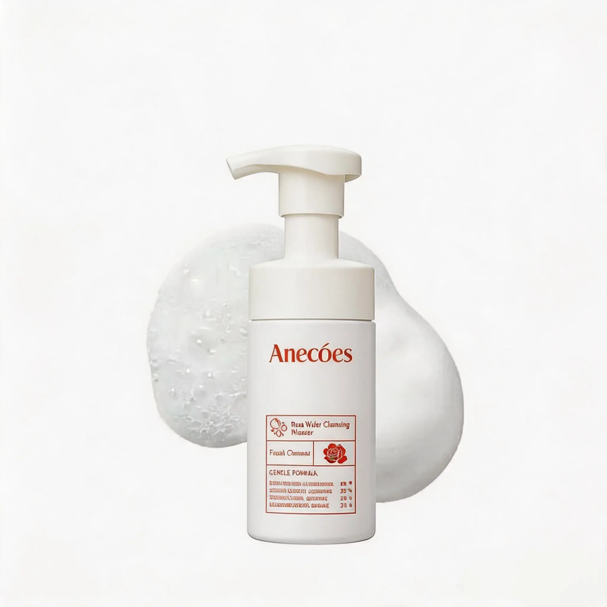 Rose Amino Acid Facial Cleansing Mousse (100mL) - Glycerin-Infused, Hydrating, Sensitive Skin-Friendly, Deep Pore Cleansing, Exfoliating, Anti-Acne, Blackhead-Removing, Rich Dense Foam for Evening Skincare & All Skin Types