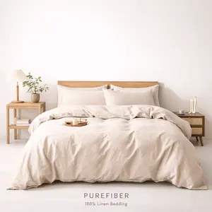 PUREFIBER 100% Linen Bedding 3Pcs Set(1pc Duvet cover&2pcs Pillow cases) – Breathable,Soft Natural Flax  OEKO-TEX Certified