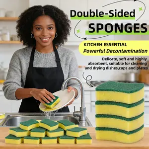 Dual-Sided Scrub Sponge Heavy Duty Cleaning Sponge Non-Scratch Dish Sponge Ergonomic Curved Shape Kitchen Cleaning Tool for Dishes Pans Countertops Sinks Bathroom