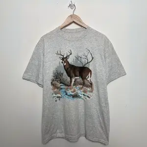 Vintage 1990 White Tail Deer made in USA Forest Creek Graphic Tee, Retro Deer Snowy Nature 90s Shirt, Vintage Mystical Deer Nature Camping Outfit, Boho Unisex Adult Shirt, Nature Wildlife Shirt, Hunter Shirt Tops