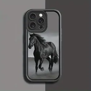 Black Running Horse High-End Texture-Themed Phone Case, High Quality Protective Phone Case, Suitable for iPhone 17/16/15/14/13/12/11 Pro, Plus, Pro Max, Mini, X, XS,XSMAX, XR and Other Cellphone Series, Shockproof, Lightweight, TPU Material.