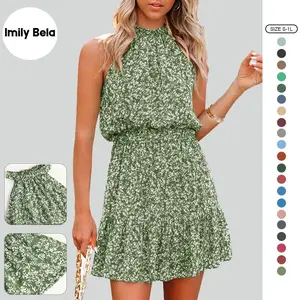 Imily Bela Summer Dress for Women Chiffon Blouses Skirt Spaghetti Sleeveless Tops Halter Ruffle Romper Sun Flowy Summer Outfits