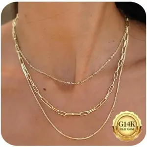 Gold/Silver  for Women,Layered Gold Plated Chain  Set Non Tarnish,Gold Layering Stacked Simple Everyday Waterproof  Jewelry Personalized Angel Wing Photo  Rotating Cross Crown Circle Pendant Necklace Gift Pendant with Rotatable Crown