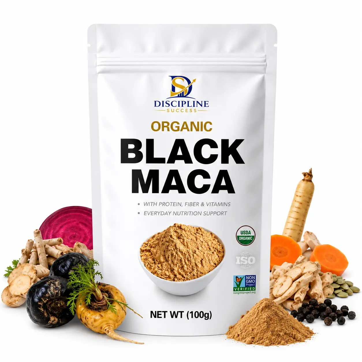 Discipline Success Black Maca Protein Powder.