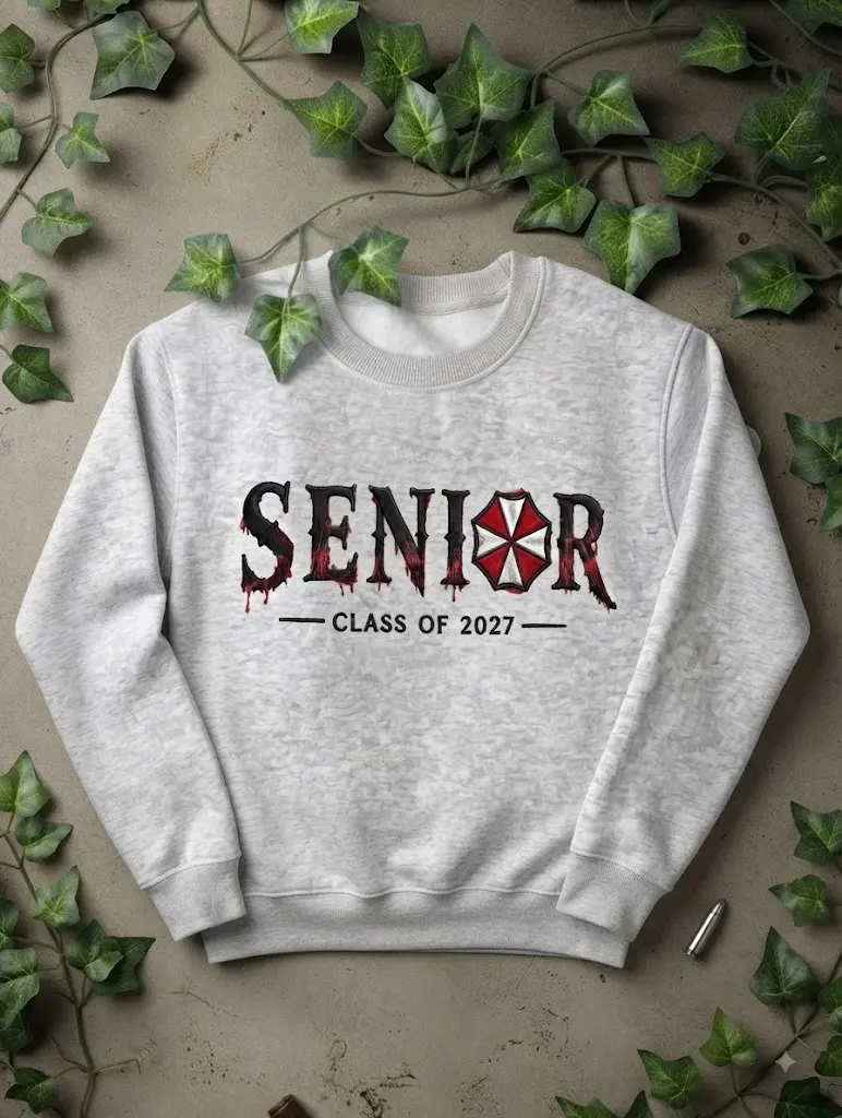 Resident Evil Inspired Senior 2027 Embroidered Sweatshirt,Class of 2027 Graduation Gift, Survival Horror Hoodie
