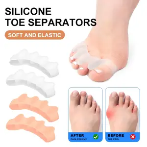Toe Separators for Women & Men - Bunion Corrector, Hammer Toe Straightener, Relieves Foot Pain (2 Pairs, White + Beige)