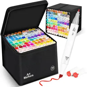 Markers, 100 Colors Dual Tip Art Markers Sketch Pens Permanent Alcohol Based, with Case for Adults Artists Drawing Illustration Sketching Coloring (White Barrel)