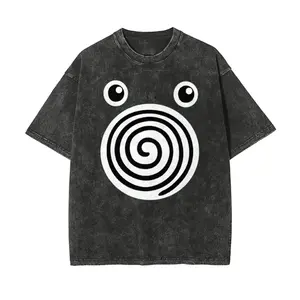 Unisex Spiral Big Eyes Cartoon Art Pattern Washed Vintage Cotton T-Shirt for Retro Streetwear Style