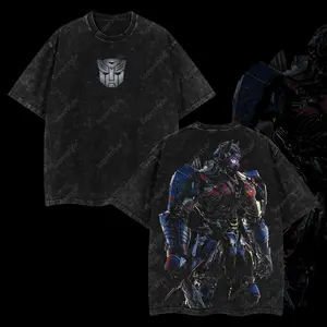 Superstyle The last Knight Orion Pax Transform Dark of the Moon Edition Double Printed Oversize Lightweight Acid Washed Tee TV Series Graphic Design Top Cotton Streetwear Film Movies T-Shirt Clothes Menswear Womenswear