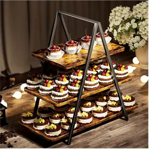 Retro Wooden Cake Stand 3 Layers, Can Hold 50 One Cupcake, Suitable for Parties and Events 17.5 X8.74x15.75 Inches