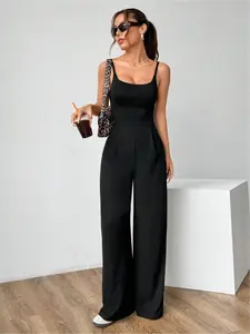 Women's Solid Color Cami Sleeveless Jumpsuit, Fashion Casual Overalls Jumpsuit for Daily Outdoor Wear, Women Jumpsuits for Summer