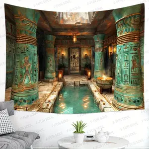 F-FUN SOUL Ancient Egyptian Temple Tapestry Ancient Mysterious Hieroglyphics Wall Hanging Tapestry for Home Living Room Bedroom Dormitory Decoration