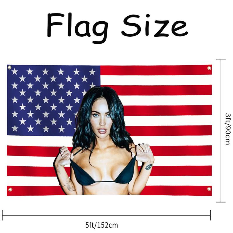 Megan Fox American Flag Tapestry 3*5 Ft for Wall Hanging College Dorm Room Decor, Featuring 4 Brass Grommets, Ideal for Parties