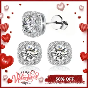 Delzzad Synthetic Moissanite Halo Square Stud Earrings Birthday Anniversary Mother's Day Gifts for Men Women