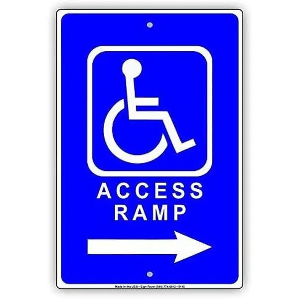 Aluminum Iron Handicap Access Direction Sign - 12x18 in, Blue Pole-Mount Parking Sign with Left-Right Arrow Help, Home Decor Wall Hanging Plaque, Metal