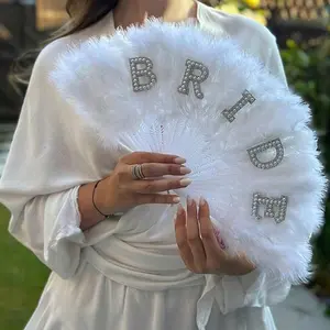 1PC White Bride Fan Bride Faux Pearl & English Letter Decor White Folding Fan, Large-Size Handheld Fan For Bachelorette Party & Wedding Decoration, Sweet, Romantic & Beautiful Wedding Gift Wedding Decoration(The Fan Cannot Be Folded)